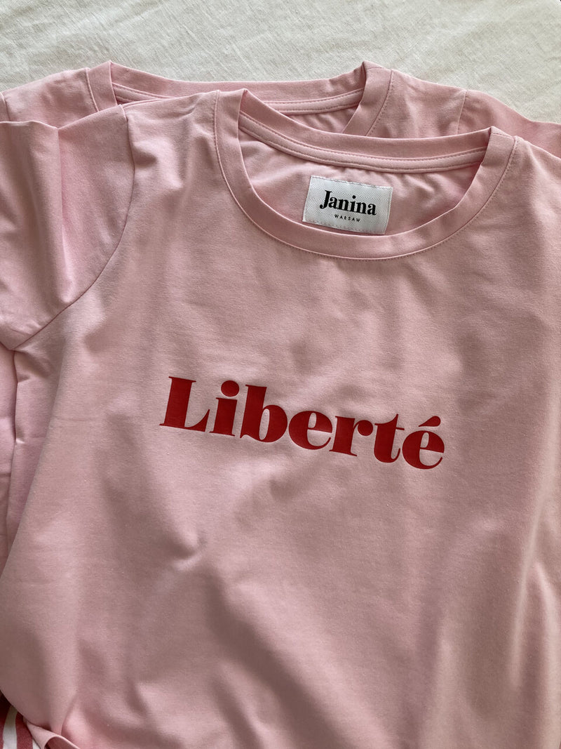 Różowy t-shirt z nadrukiem - Liberté